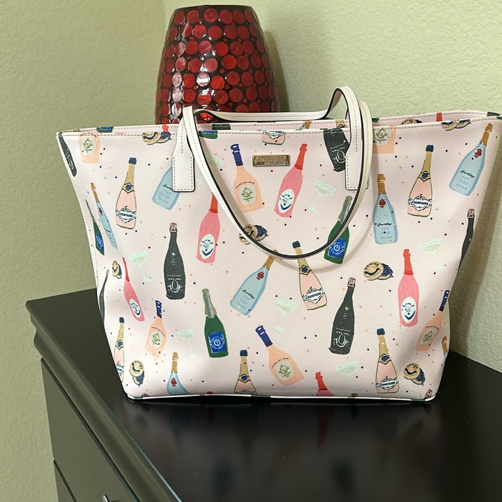 kate spade Pink Champagne Bottle Print Tote